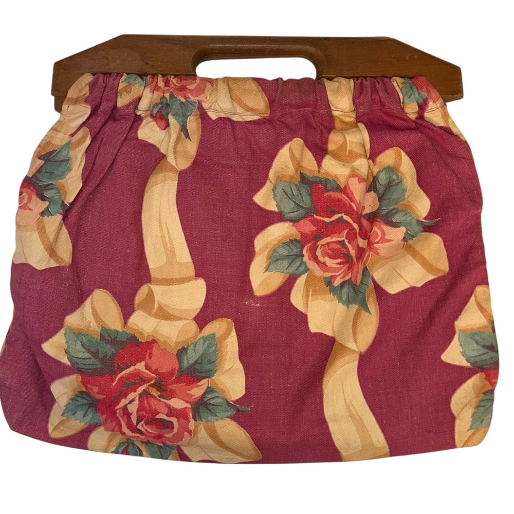 Antique Cabbage Rose Shabby Chic Spring Florals wooden handle Bermuda bag